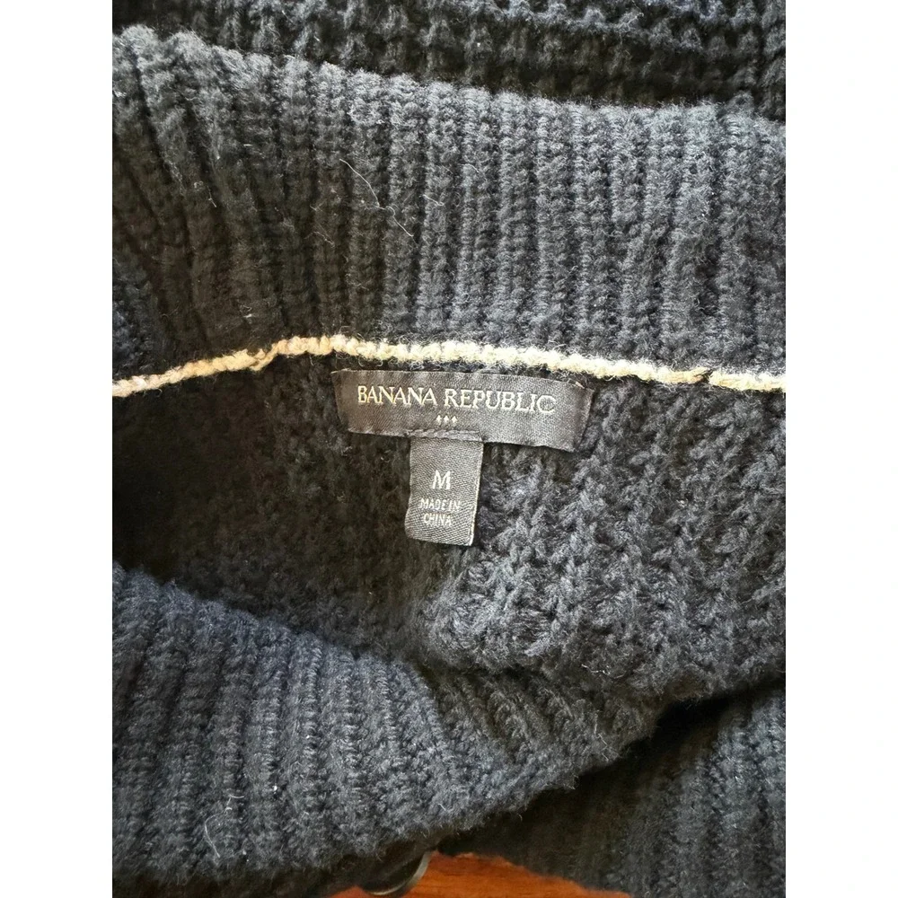 Banana‎ Republic Mens NavyWaffle Knit Shawl Collar Button Sweater Medium FA23